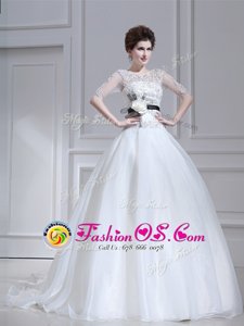 Hot Selling White Sleeveless With Train Pick Ups Side Zipper Bridal Gown