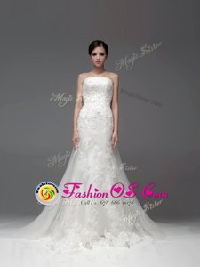 White Tulle and Lace Zipper Bridal Gown Sleeveless Brush Train Lace