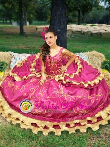 Dramatic Floor Length Fuchsia Quinceanera Dresses Off The Shoulder Sleeveless Lace Up