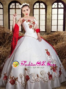 Admirable White Quinceanera Dresses Military Ball and Sweet 16 and Quinceanera and For with Beading and Embroidery One Shoulder Sleeveless Lace Up