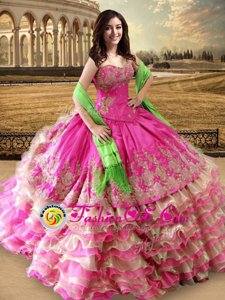 Fitting Organza and Taffeta Sleeveless Floor Length Quinceanera Gown and Beading and Embroidery and Ruffled Layers