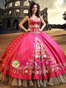 Dramatic Floor Length Lace Up Quinceanera Gown Hot Pink and In for Military Ball and Sweet 16 and Quinceanera with Beading and Embroidery