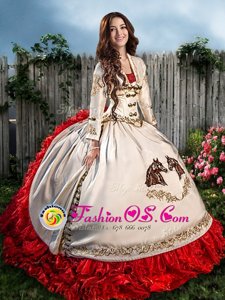 Glorious Sweetheart Sleeveless Organza and Taffeta Sweet 16 Dresses Beading and Embroidery and Ruffles Brush Train Lace Up