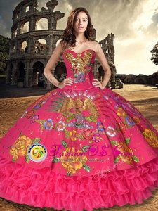 New Style Sleeveless Lace Up Floor Length Embroidery and Ruffled Layers 15 Quinceanera Dress