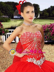Red Sweetheart Neckline Beading and Lace Sweet 16 Dress Sleeveless Lace Up