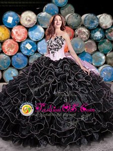 Chic Organza Sweetheart Sleeveless Lace Up Beading and Ruffles and Pick Ups Quince Ball Gowns in Black