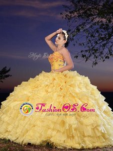 Organza Sweetheart Sleeveless Lace Up Beading and Ruffled Layers Quinceanera Dresses in Gold