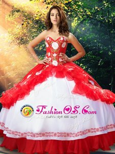 Popular Sweetheart Sleeveless Organza and Taffeta Quinceanera Dresses Embroidery and Ruffles Lace Up