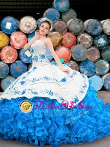 Sumptuous Halter Top Organza Sleeveless Floor Length Quinceanera Dresses and Appliques and Embroidery and Ruffles