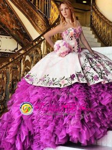 Pink And White Sleeveless Organza Lace Up Vestidos de Quinceanera for Military Ball and Sweet 16 and Quinceanera