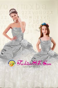 Organza and Taffeta Sweetheart Sleeveless Lace Up Beading and Ruffled Layers and Hand Made Flower Vestidos de Quinceanera in Multi-color