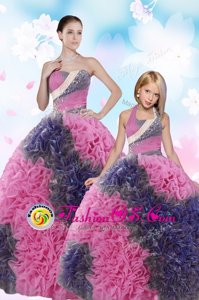 Organza and Taffeta Sweetheart Sleeveless Lace Up Beading and Ruffled Layers and Hand Made Flower Quinceanera Dresses in Yellow Green
