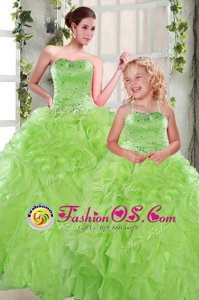New Arrival Ball Gowns Strapless Sleeveless Organza Floor Length Lace Up Beading and Ruffles Quinceanera Gowns