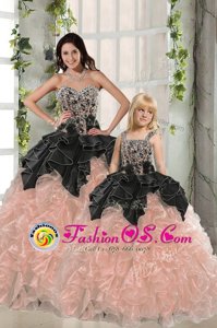 Ball Gowns Sweetheart Sleeveless Organza Floor Length Lace Up Beading and Ruffled Layers Quince Ball Gowns