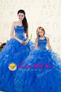 Royal Blue Quinceanera Dresses Military Ball and Sweet 16 and Quinceanera and For with Beading and Ruffles Sweetheart Sleeveless Lace Up