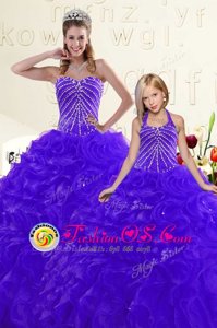 Beautiful Ball Gowns Ball Gown Prom Dress Blue and Purple Sweetheart Organza Sleeveless Floor Length Lace Up
