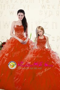 Unique Floor Length Red Quinceanera Dress Sweetheart Long Sleeves Lace Up