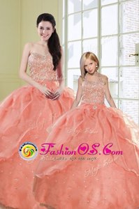 Fantastic Floor Length Lace Up Quinceanera Gown Watermelon Red and In for Military Ball and Sweet 16 and Quinceanera with Beading and Sequins