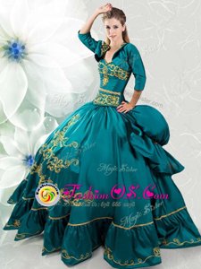 Traditional Teal Lace Up Sweetheart Beading and Embroidery Sweet 16 Quinceanera Dress Taffeta Sleeveless