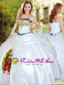 White Sleeveless Beading and Appliques and Ruffles Floor Length Sweet 16 Dresses