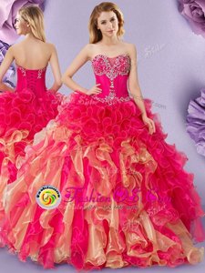 Pretty Multi-color Organza Lace Up Quinceanera Dress Sleeveless Floor Length Beading and Ruffles