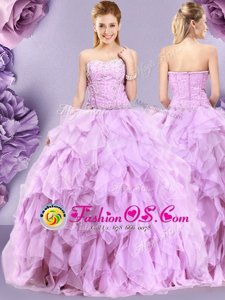 Elegant Lilac Sweetheart Neckline Beading and Ruffles Quinceanera Dresses Sleeveless Zipper