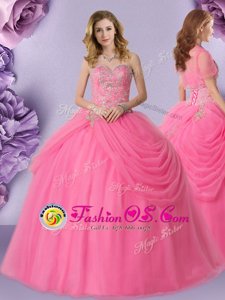 Affordable Tulle Sleeveless Floor Length Sweet 16 Dress and Beading and Pick Ups
