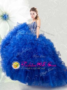 Affordable Royal Blue Sleeveless Organza Lace Up Quince Ball Gowns for Military Ball and Sweet 16 and Quinceanera