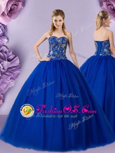 Best Royal Blue Sweetheart Lace Up Beading 15 Quinceanera Dress Sleeveless
