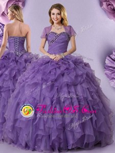 Enchanting Purple Vestidos de Quinceanera Military Ball and Sweet 16 and Quinceanera and For with Beading and Ruffles Sweetheart Sleeveless Lace Up