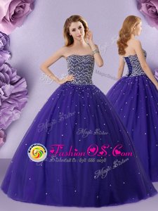 Modern Purple Sleeveless Beading Floor Length Sweet 16 Quinceanera Dress