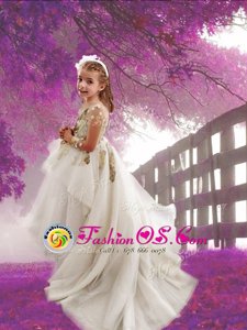 Scoop Long Sleeves Court Train Zipper With Train Appliques Toddler Flower Girl Dress