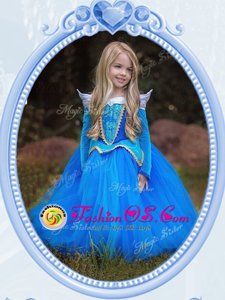 Exceptional Scoop Baby Blue Ball Gowns Beading and Embroidery Flower Girl Dresses Side Zipper Tulle Long Sleeves Floor Length