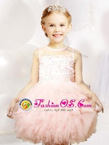 Scoop Baby Pink Zipper Flower Girl Dresses for Less Appliques and Ruffles Sleeveless Mini Length