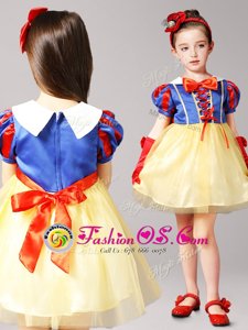 Glittering High-neck Short Sleeves Tulle Flower Girl Dress Bowknot Zipper