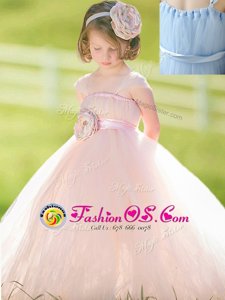 Elegant Straps Floor Length Ball Gowns Sleeveless Baby Pink Flower Girl Dress Zipper