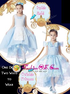 Extravagant Scoop Light Blue Zipper Flower Girl Dresses for Less Bowknot Cap Sleeves High Low
