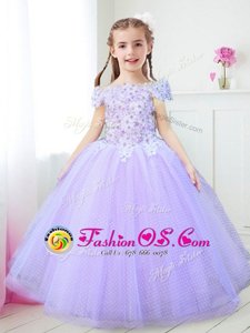 High End Off The Shoulder Cap Sleeves Zipper Toddler Flower Girl Dress Lavender Tulle