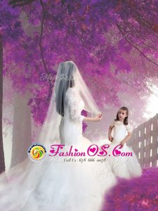 Custom Fit Mermaid Scoop Short Sleeves Floor Length Lace Zipper Toddler Flower Girl Dress with White