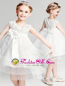 White Zipper Scoop Appliques and Bowknot Flower Girl Dresses for Less Tulle Sleeveless