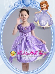 Custom Fit Scoop Short Sleeves Side Zipper Knee Length Beading and Pattern and Bowknot Toddler Flower Girl Dress