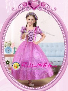 Stylish Lilac Scoop Side Zipper Beading Toddler Flower Girl Dress Short Sleeves