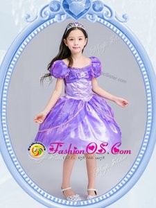 Beautiful Square Short Sleeves Beading and Bowknot Side Zipper Toddler Flower Girl Dress