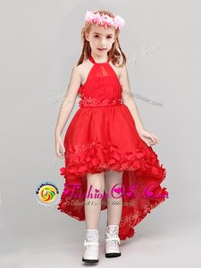 Best Halter Top Sleeveless Appliques and Bowknot Zipper Flower Girl Dress