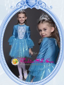 Eye-catching Teal Scoop Neckline Beading and Sequins Flower Girl Dresses for Less Long Sleeves Side Zipper