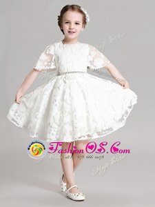 Fabulous Mini Length A-line Short Sleeves White Toddler Flower Girl Dress Zipper