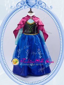 Royal Blue Long Sleeves Embroidery Floor Length Flower Girl Dress