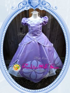 Classical Scoop Floor Length Ball Gowns Short Sleeves Lavender Flower Girl Dresses Zipper