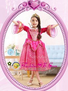 Sweet Hot Pink Zipper Scoop Sequins Toddler Flower Girl Dress Sequined 3|4 Length Sleeve