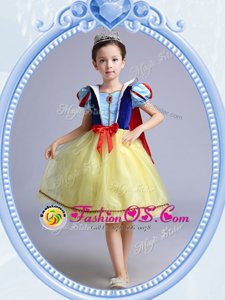 Hot Sale Square Short Sleeves Organza Flower Girl Dress Bowknot Zipper